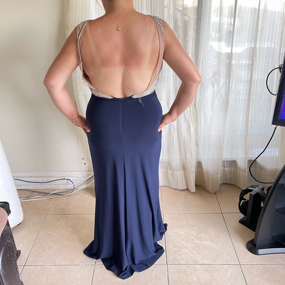 Navy Blue with Sequence Maxi Dress - Picture 2 of 3